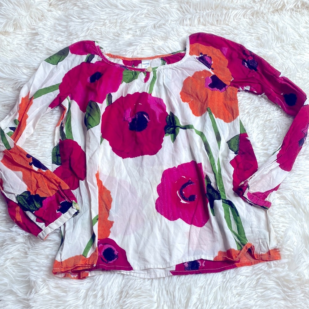 Gap Kids Pink Orange Cream Floral Long Sleeve Blouse Girl’s Size Small